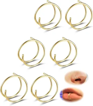6-12PCS Stainless Steel Nose Ring Hoop Set for Men Women Cartilage Earring Double Hoop, 18G-22G, Black/Gold/Silver, Hypoallergenic Piercing Jewelry for Nose, Septum Cartilage