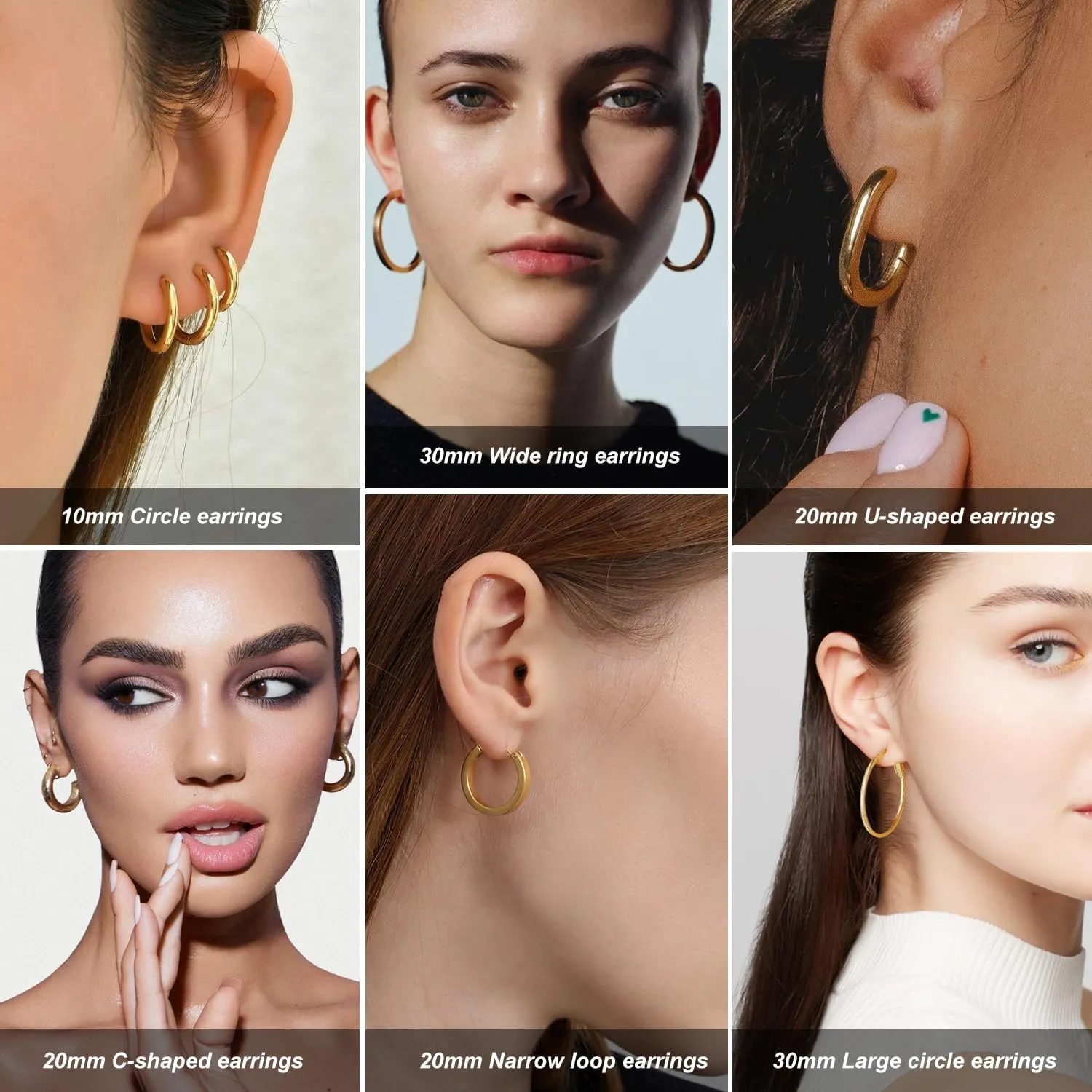 6 Pairs Chunky Silver Gold Hoop Earrings Set for Women 14K Gold Plated Hypoallergenic Thick Open Huggie Hoop Set Pack Jewelry Gifts