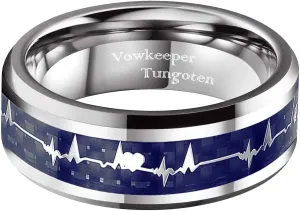 8mm Black Tungsten Men's Wedding Ring, Inlaid with Fashion Heartbeat Design, Ideal for Wedding, Engagement & Promise, Unisex Gift Ring Size 7-13