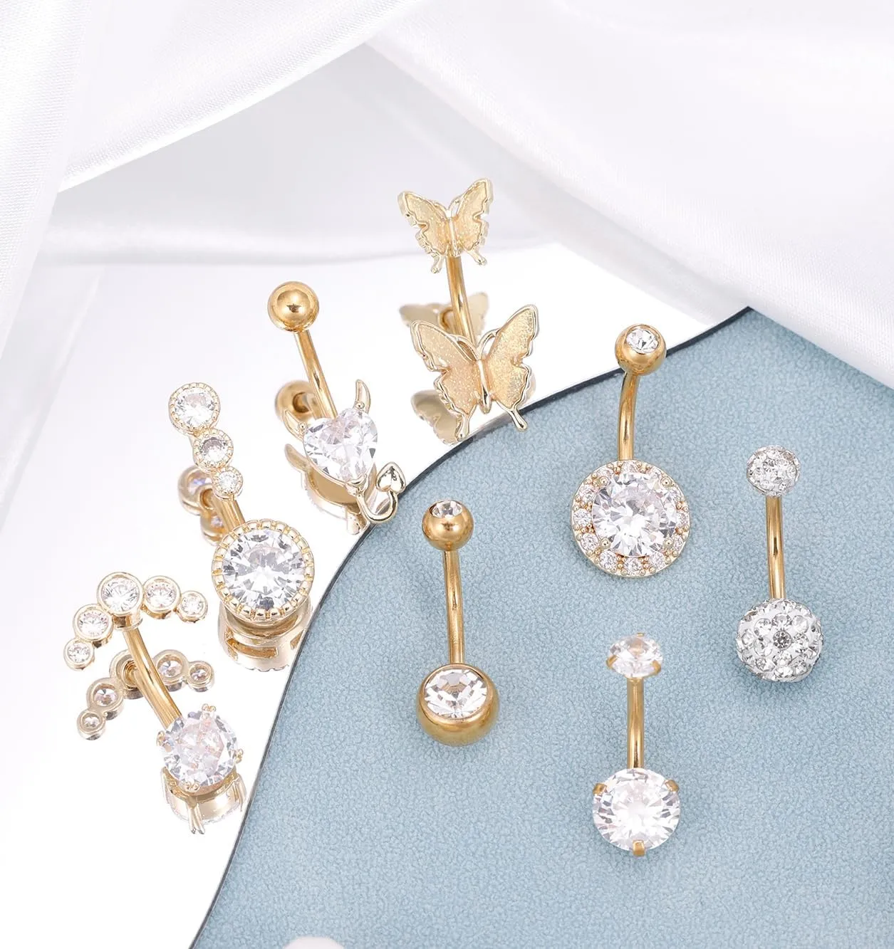 8Pcs 6MM 10MM 14MM 14G Belly Button Rings for Women Surgical Steel Belly Rings Curved Navel Rings Body Piercing Jewelry