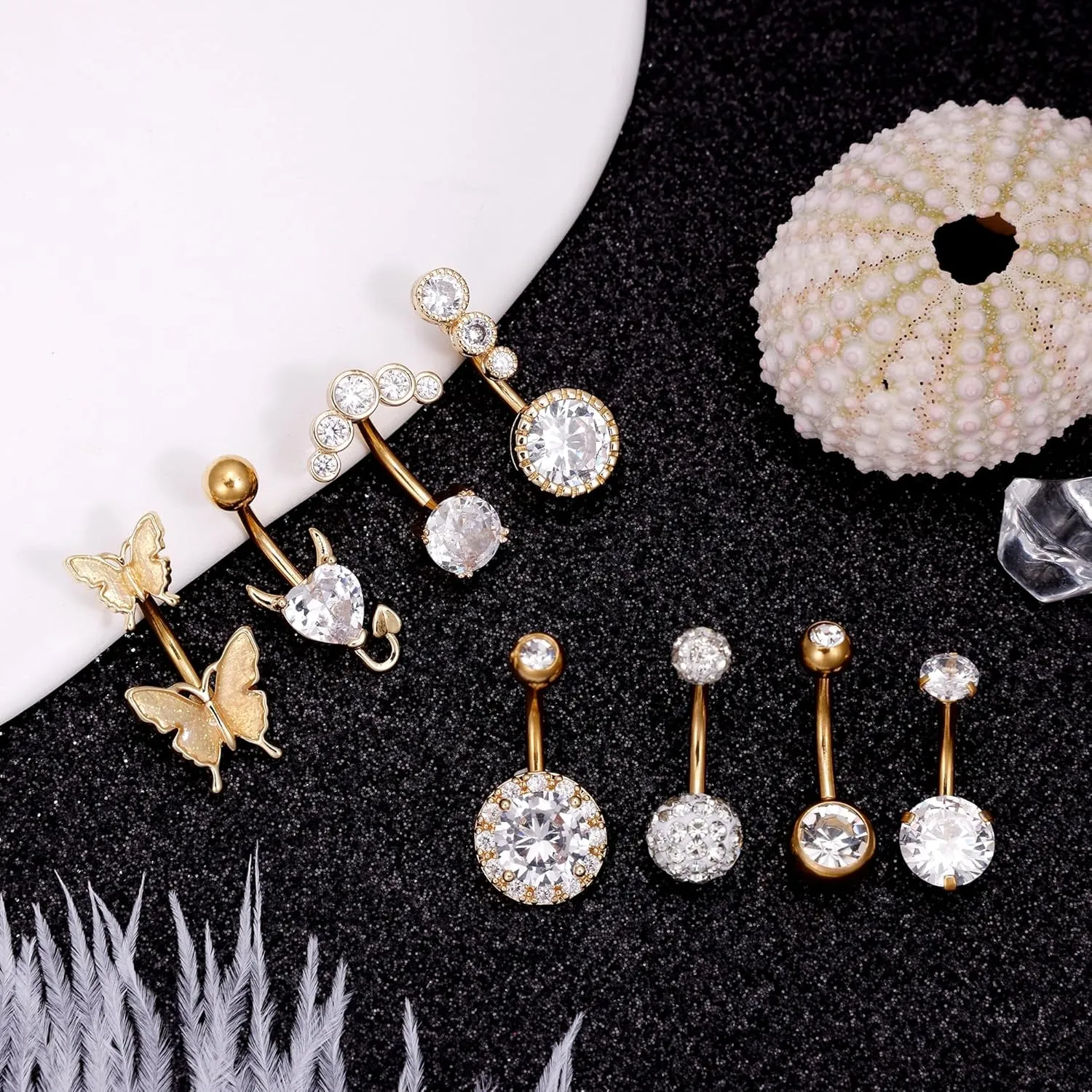 8Pcs 6MM 10MM 14MM 14G Belly Button Rings for Women Surgical Steel Belly Rings Curved Navel Rings Body Piercing Jewelry