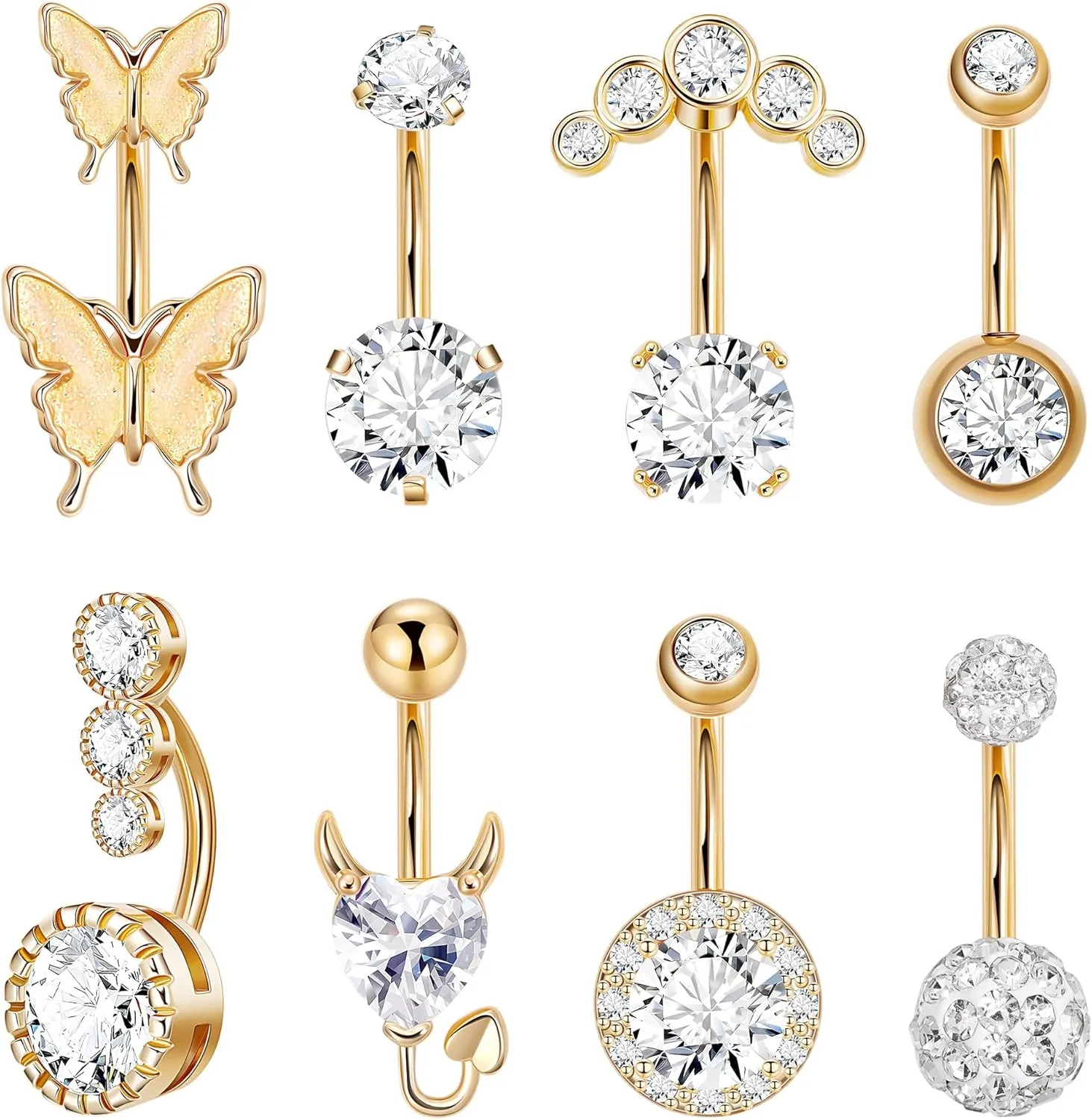 8Pcs 6MM 10MM 14MM 14G Belly Button Rings for Women Surgical Steel Belly Rings Curved Navel Rings Body Piercing Jewelry