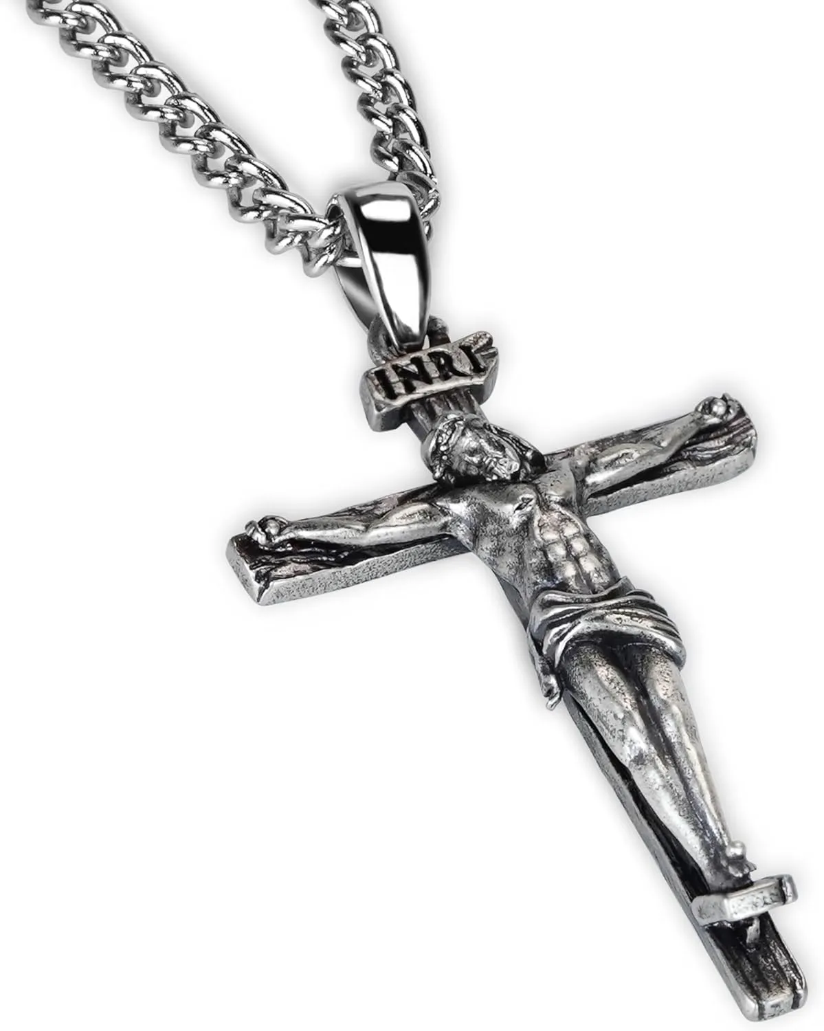 925 Sterling Silver Crucifix Necklace, Jesus Cross Necklace for Men, Christian Jewelry for Men Women, Protection Amulet Pendant