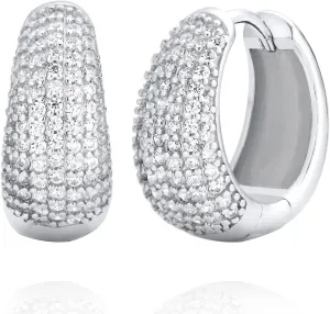 925 Sterling Silver Cubic Zirconia Pave Dome Huggie Chunky Hoop Earrings