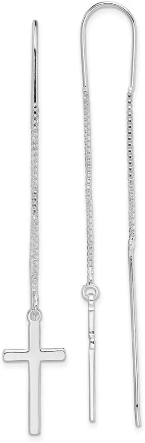 925 Sterling Silver Religious Faith Cross Threader Earrings 65.22x10.64mm Wide Stud Earring for Women
