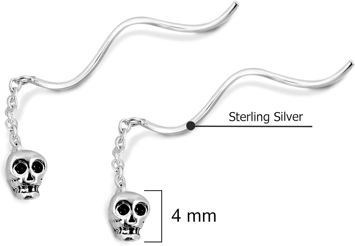 AeraVida Dainty Chic Flower Blossom/Tiny Skull .925 Sterling Silver Slide-Through Earrings for Women | Elegant and Stylish Women's Jewelry Accessory for Any Occasion