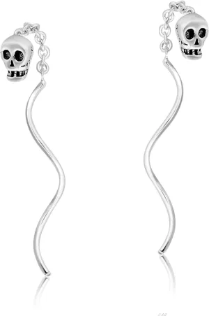 AeraVida Dainty Chic Flower Blossom/Tiny Skull .925 Sterling Silver Slide-Through Earrings for Women | Elegant and Stylish Women's Jewelry Accessory for Any Occasion