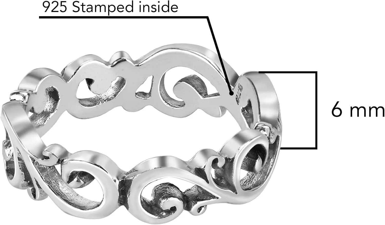 AeraVida Swirl and Filigree All-Around Band .925 Silver Ring