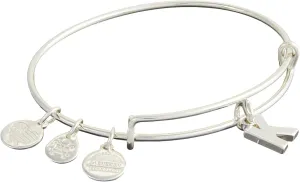 Alex and Ani Expandable Bangle for Women, Initials A to Z Letter Charms, Shiny Finish, 2 to 3.5 in