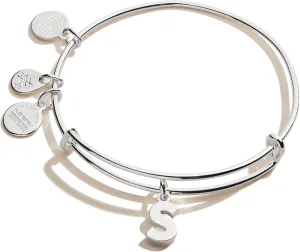 Alex and Ani Expandable Bangle for Women, Initials A to Z Letter Charms, Shiny Finish, 2 to 3.5 in