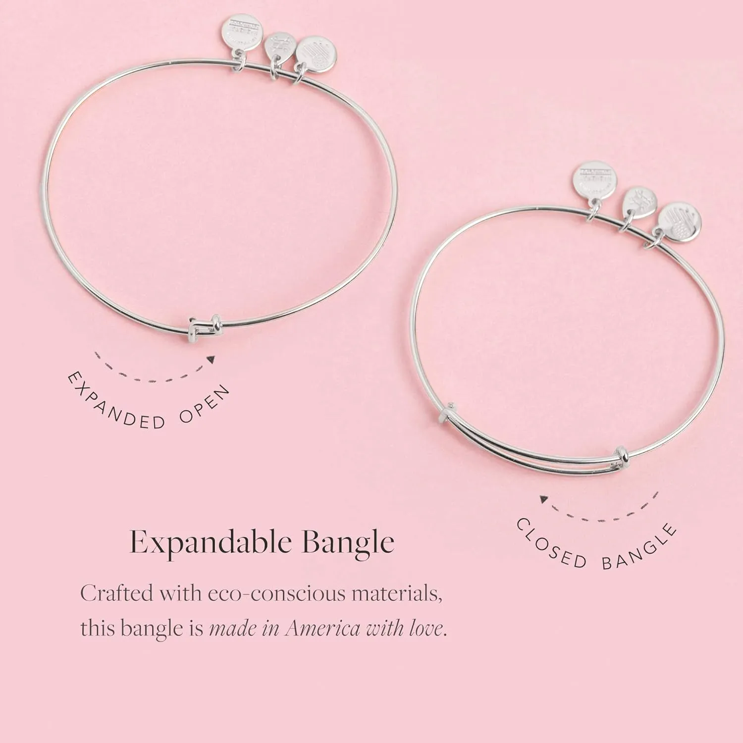 Alex and Ani Expandable Bangle for Women, Initials A to Z Letter Charms, Shiny Finish, 2 to 3.5 in