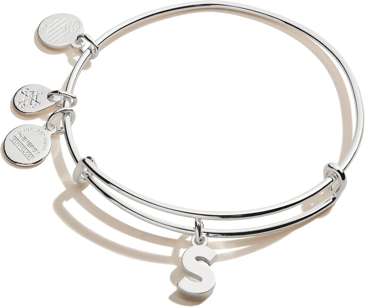 Alex and Ani Expandable Bangle for Women, Initials A to Z Letter Charms, Shiny Finish, 2 to 3.5 in