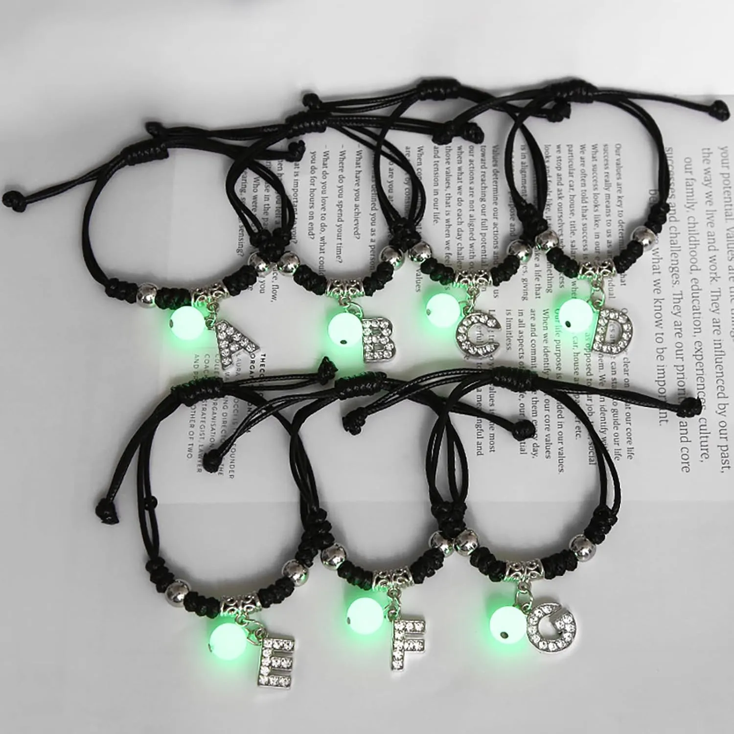 Alphabet Glow-in-the-Dark Bracelet, Best Friend Birthday Gift Graduation, Adjustable Letters A-Z Braided Bracelet, Sisters Daughters Mother's Day Mom Women Friendship Jewelry