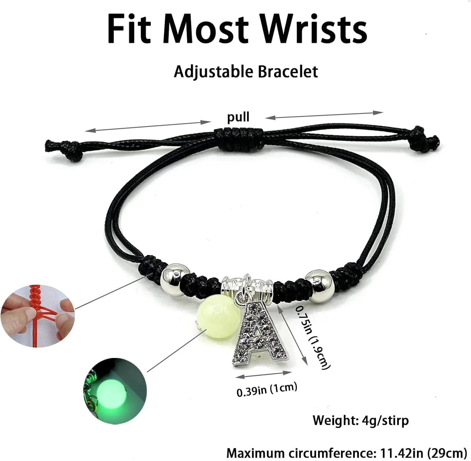 Alphabet Glow-in-the-Dark Bracelet, Best Friend Birthday Gift Graduation, Adjustable Letters A-Z Braided Bracelet, Sisters Daughters Mother's Day Mom Women Friendship Jewelry
