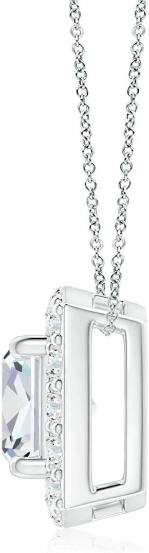 Angara Lab Grown Cushion Diamond Solitaire Floating Halo Pendant in 14K Solid Gold/Platinum | April Birthstone, Birthday, Engagement, Anniversary, Wedding Jewelry Gift for Women