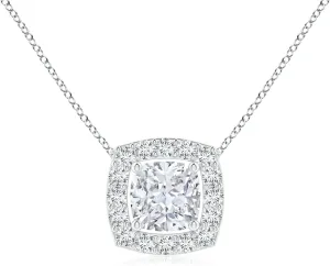 Angara Lab Grown Cushion Diamond Solitaire Floating Halo Pendant in 14K Solid Gold/Platinum | April Birthstone, Birthday, Engagement, Anniversary, Wedding Jewelry Gift for Women