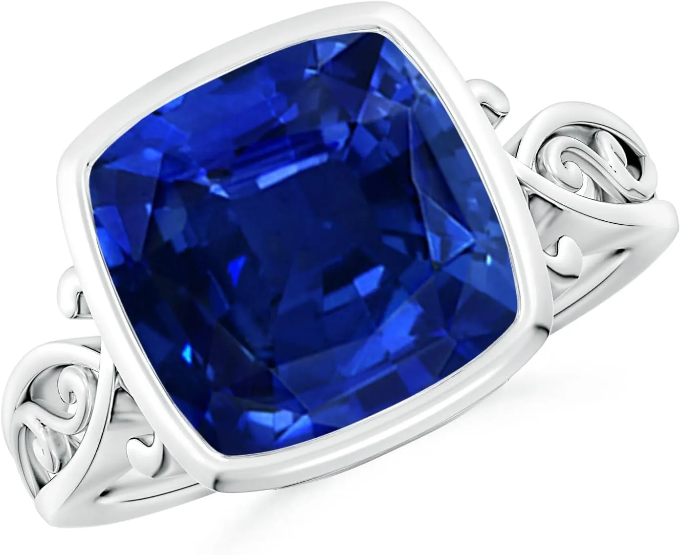 Angara Lab Grown Vintage Style Cushion Sapphire Solitaire Ring in 14K Solid Gold/Platinum | September Birthstone, Birthday, Engagement, Anniversary, Wedding Jewelry Gift for Women