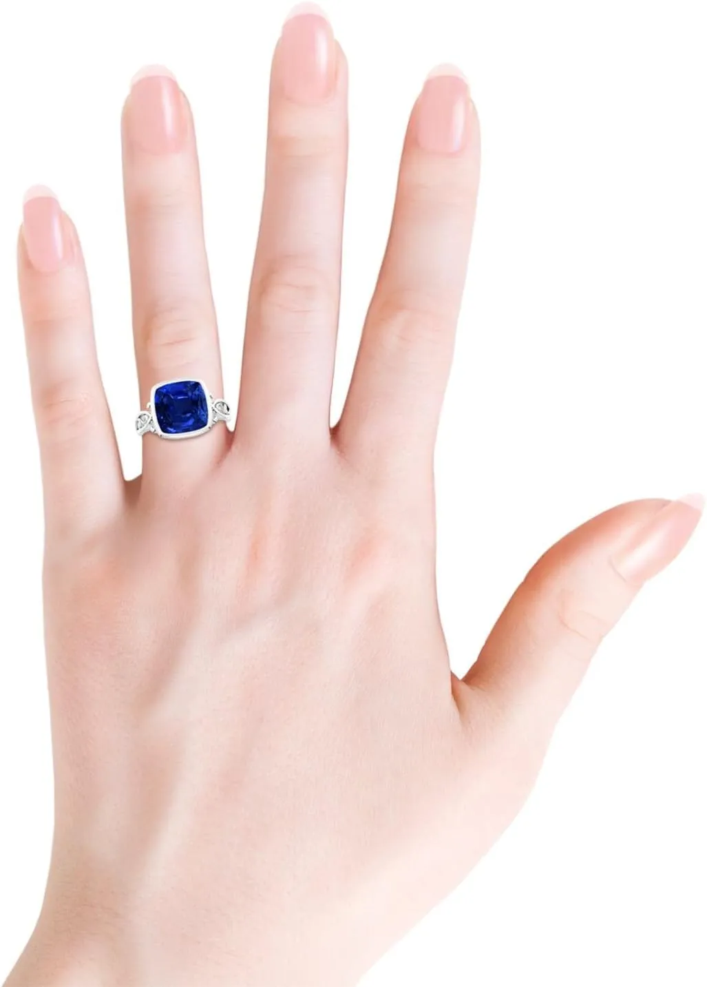 Angara Lab Grown Vintage Style Cushion Sapphire Solitaire Ring in 14K Solid Gold/Platinum | September Birthstone, Birthday, Engagement, Anniversary, Wedding Jewelry Gift for Women