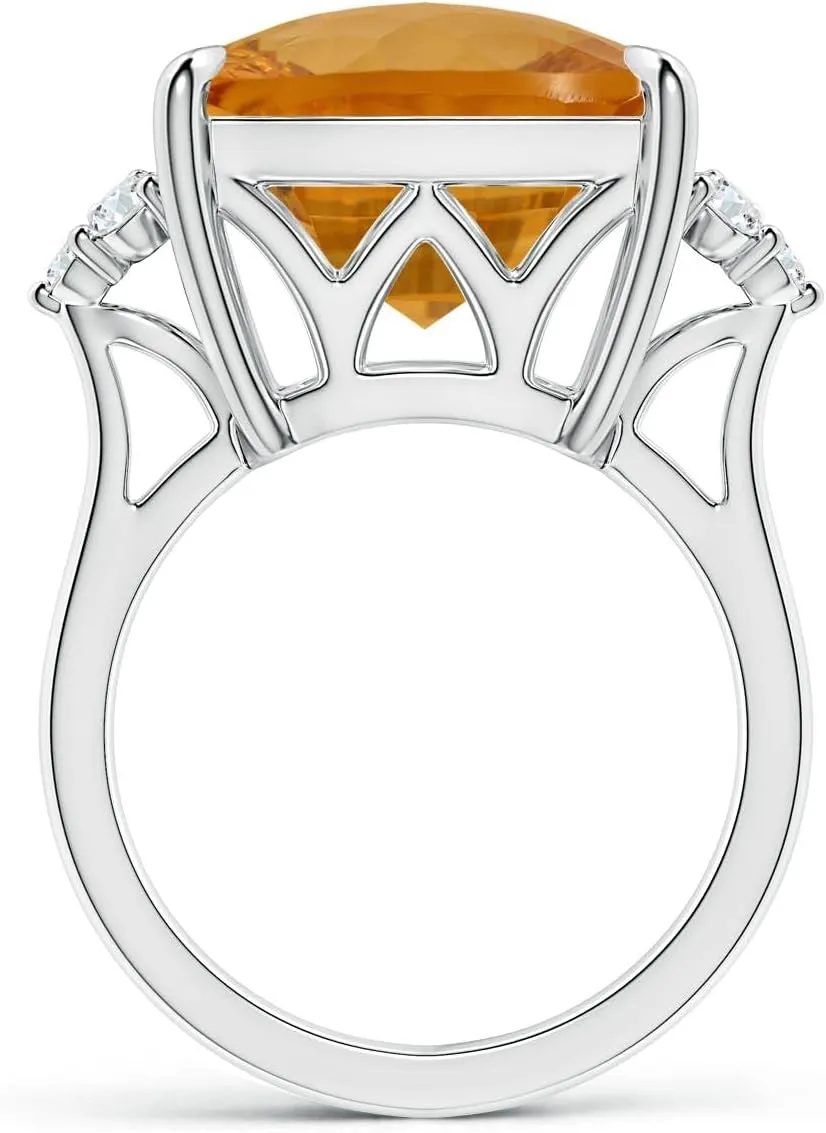 Angara Natural GIA Certified Cushion 12 ct Citrine Engagement Ring with Trio Diamonds in 14K Solid Gold/Platinum for Women | November Birthstone Jewelry for Women