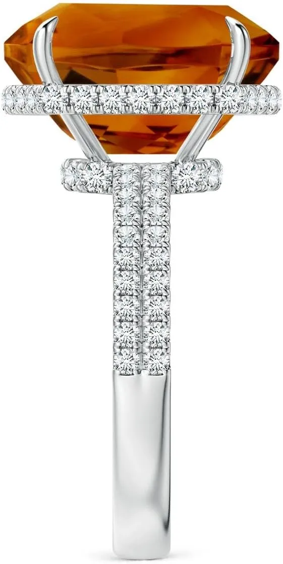 Angara Natural GIA Certified Rectangular Cushion 7.12 ct Citrine Hidden Halo Cocktail Ring in 14K Solid Gold/Platinum for Women | November Birthstone Jewelry for Women