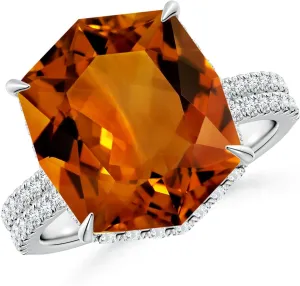 Angara Natural GIA Certified Rectangular Cushion 7.12 ct Citrine Hidden Halo Cocktail Ring in 14K Solid Gold/Platinum for Women | November Birthstone Jewelry for Women