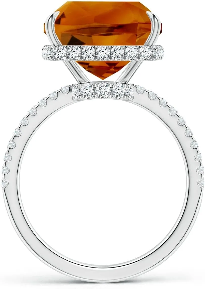 Angara Natural GIA Certified Rectangular Cushion 7.12 ct Citrine Hidden Halo Cocktail Ring in 14K Solid Gold/Platinum for Women | November Birthstone Jewelry for Women