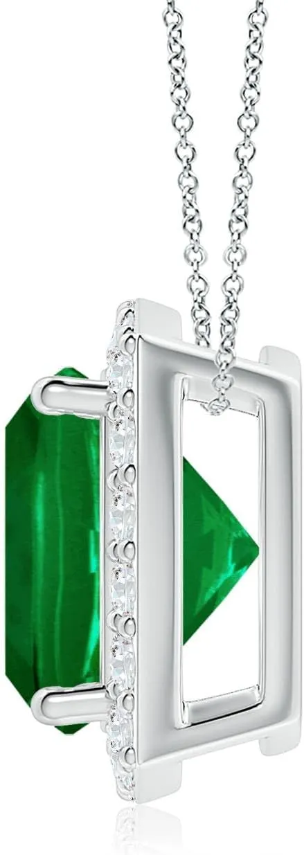 Angara Vintage Inspired Cushion Lab Grown Emerald Halo Pendant in 14K Solid Gold/Platinum | May Birthstone, Birthday, Engagement, Anniversary, Wedding Jewelry Gift for Women