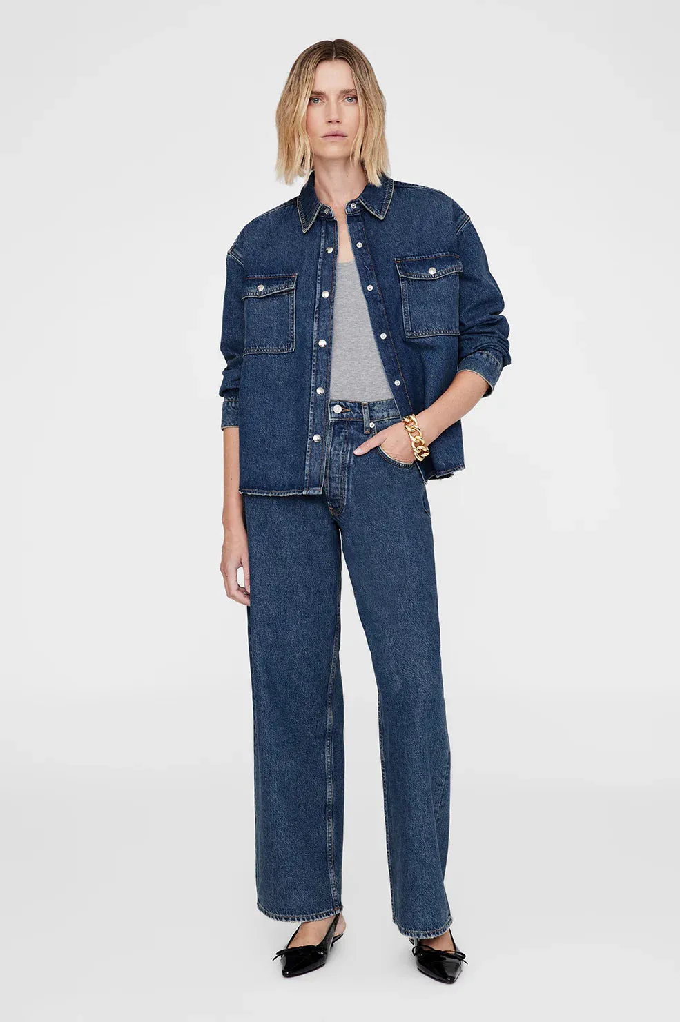 Anine Bing Paxton Shirt in Sea Blue