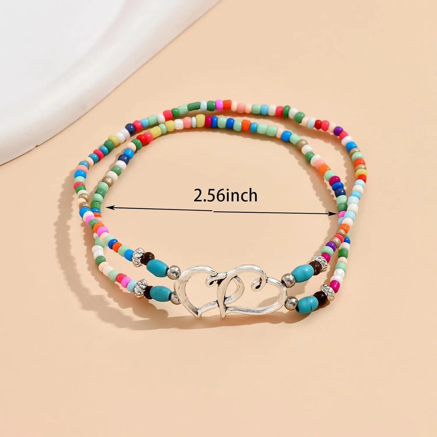 Ankle Bracelet for Women Waterproof Anklet Elastic Heart Anklet Stretchy Ankle Bracelet Colorful Beaded Anklet Boho Ankle Bracelet Silver Summer Beach Anklet Jewelry Accessories