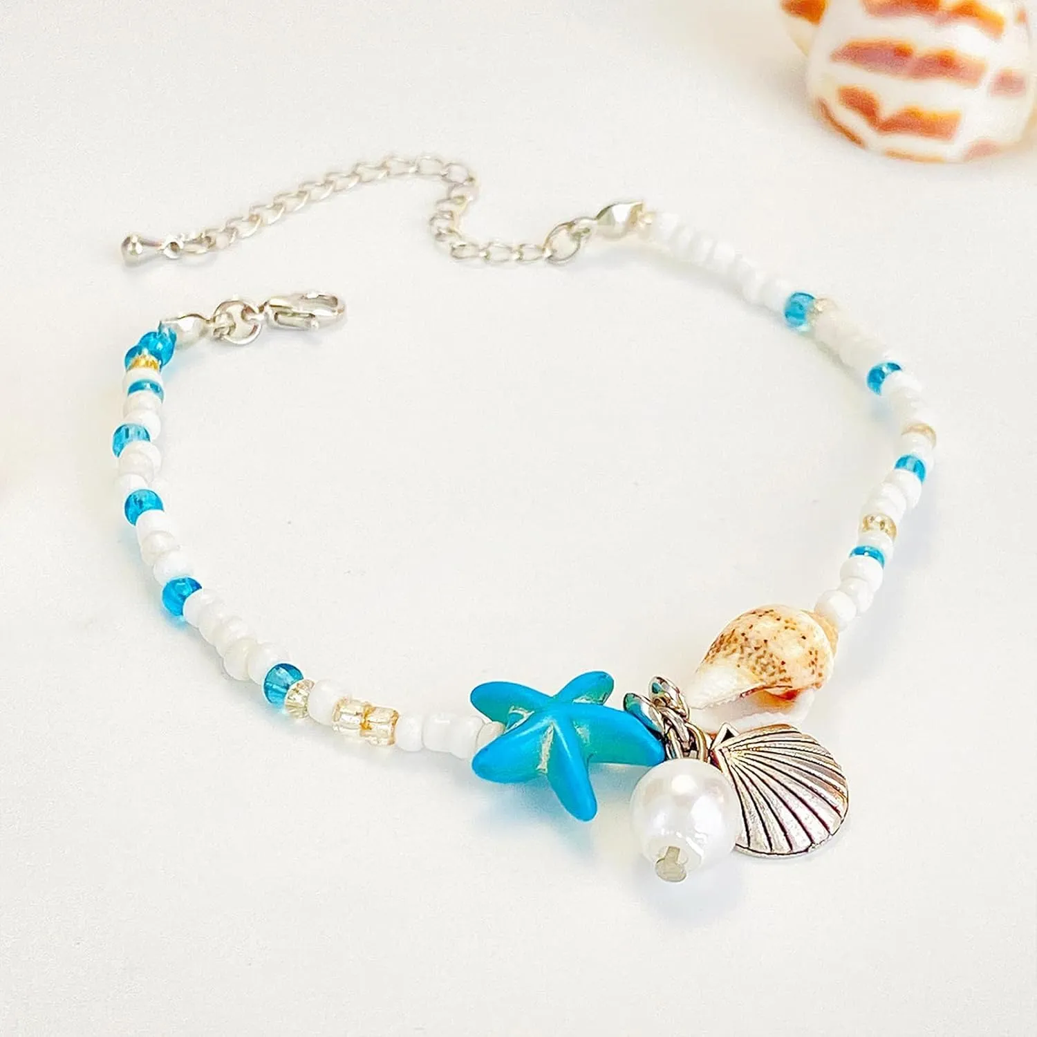 Ankle Bracelet for Women Waterproof Anklet Elastic Heart Anklet Stretchy Ankle Bracelet Colorful Beaded Anklet Boho Love Ankle Bracelet Silver Summer Beach Anklet Jewelry Accessories