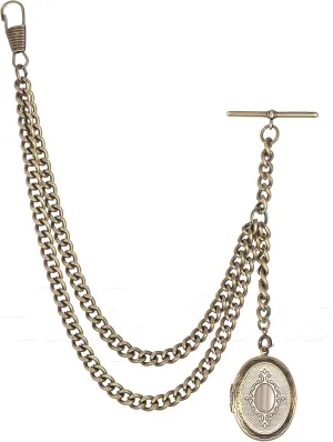 Antique Bronze Pocket Watch Chain with Locket Pendant