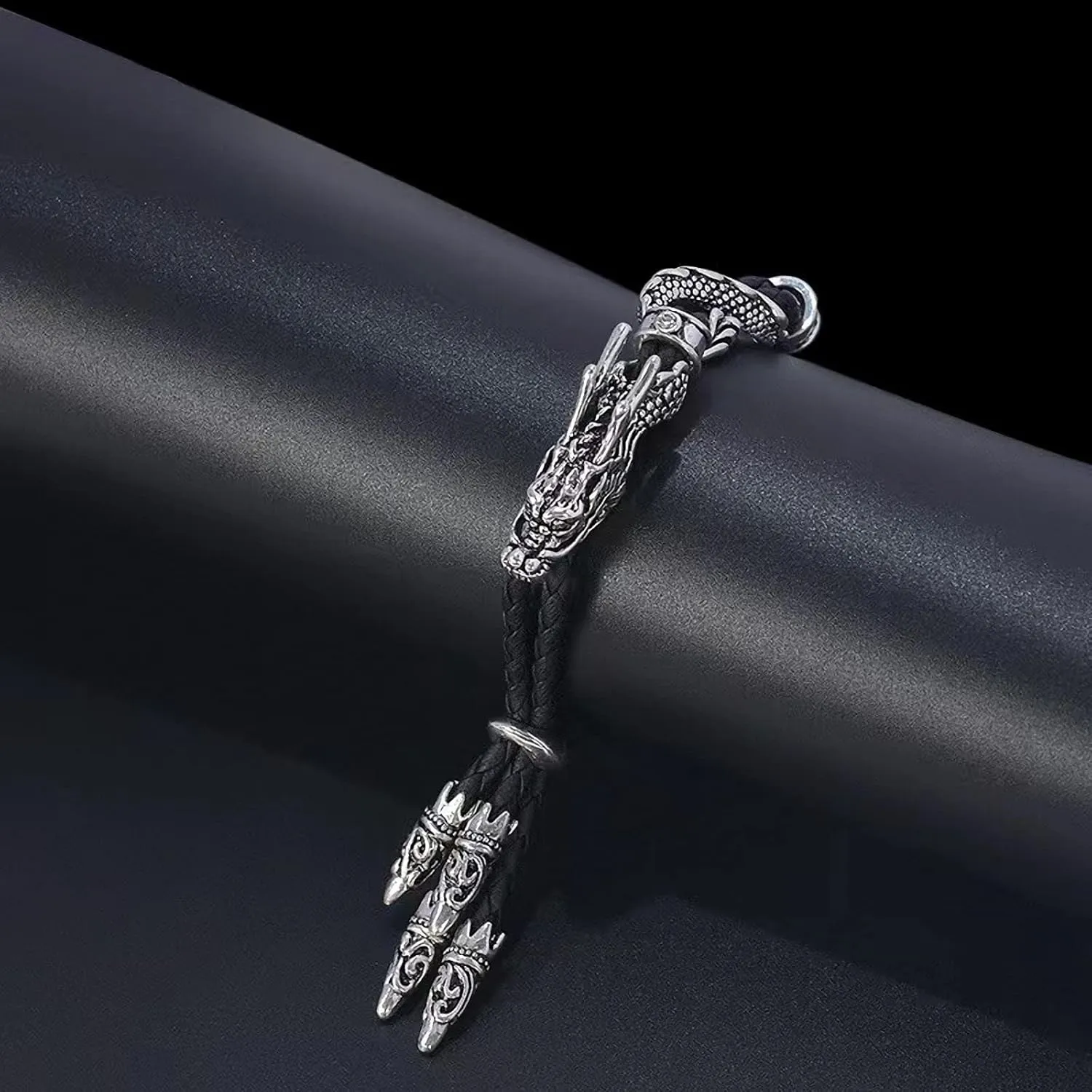 Antique Silver Jewelry Vintage Stylish Red Rope Crystal Rhinestone Dragon Bracelets Bangles for Women