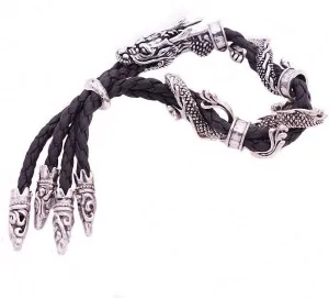 Antique Silver Jewelry Vintage Stylish Red Rope Crystal Rhinestone Dragon Bracelets Bangles for Women
