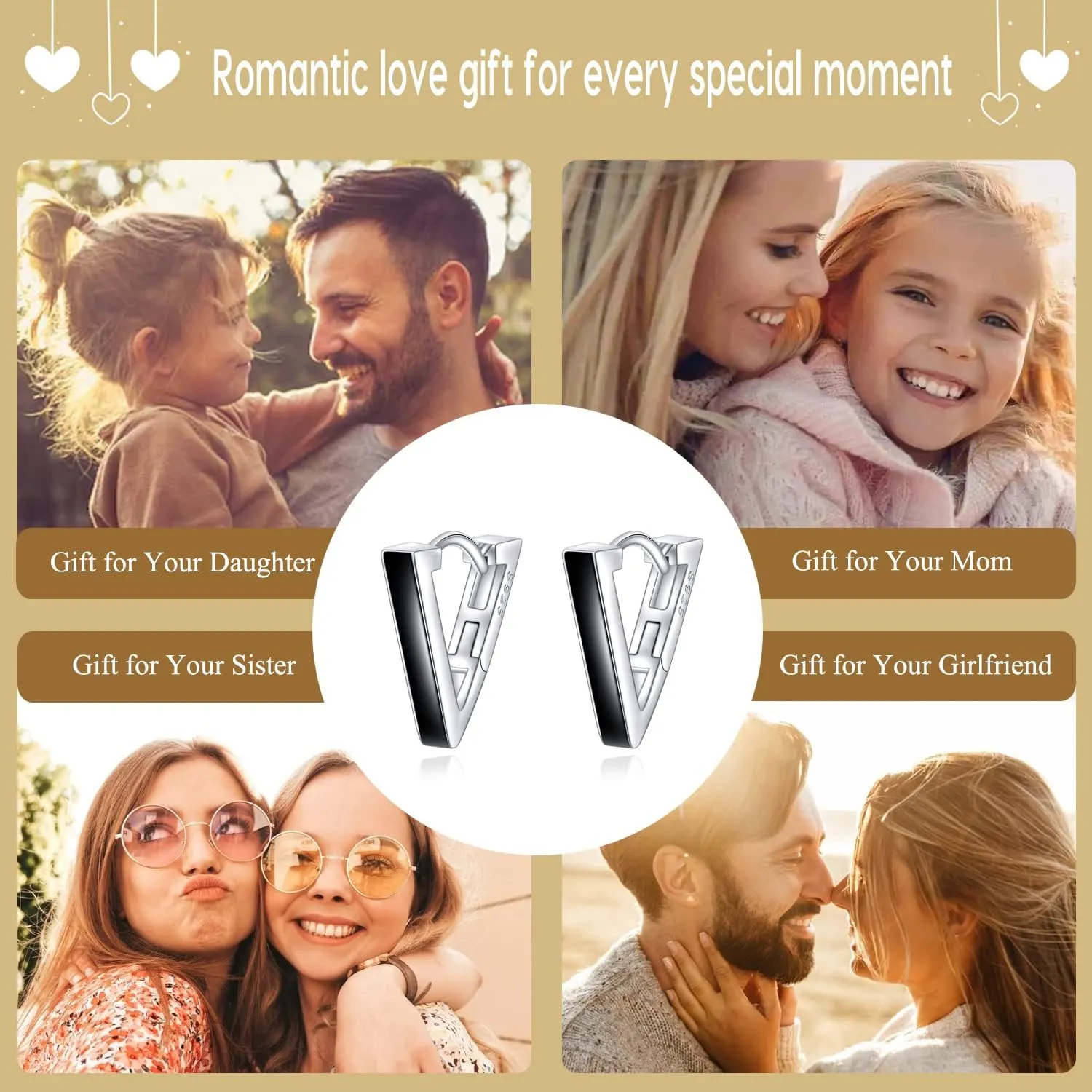 AOBOCO Black Sterling Silver Viking Celtic Cross Heart Triangle Skull Hoop Earrings for Men Christmas Birthday Jewelry Gifts for Men Women Friends