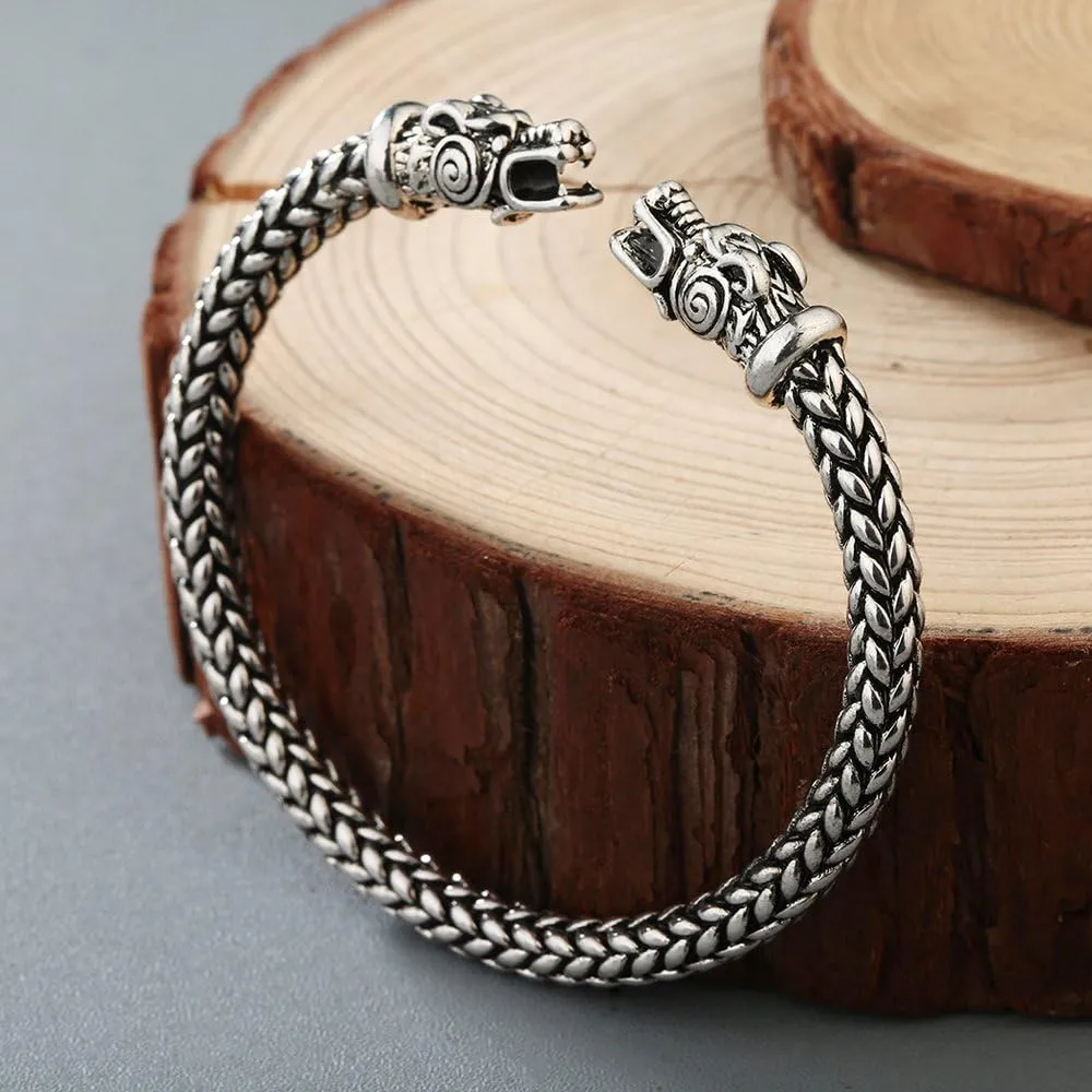 AOCHEE Norse Viking Double Dragon Head Twisted Bracelet Arm Ring Bangles Adjustable Men's Jewelry