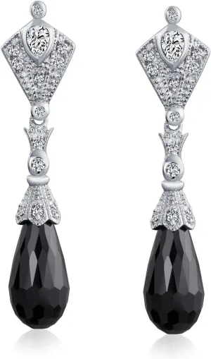Art Deco Vintage Style Filigree Briolette Faceted Teardrop AAA CZ Dangle Chandelier Earrings for Women Bride Available in More Colors