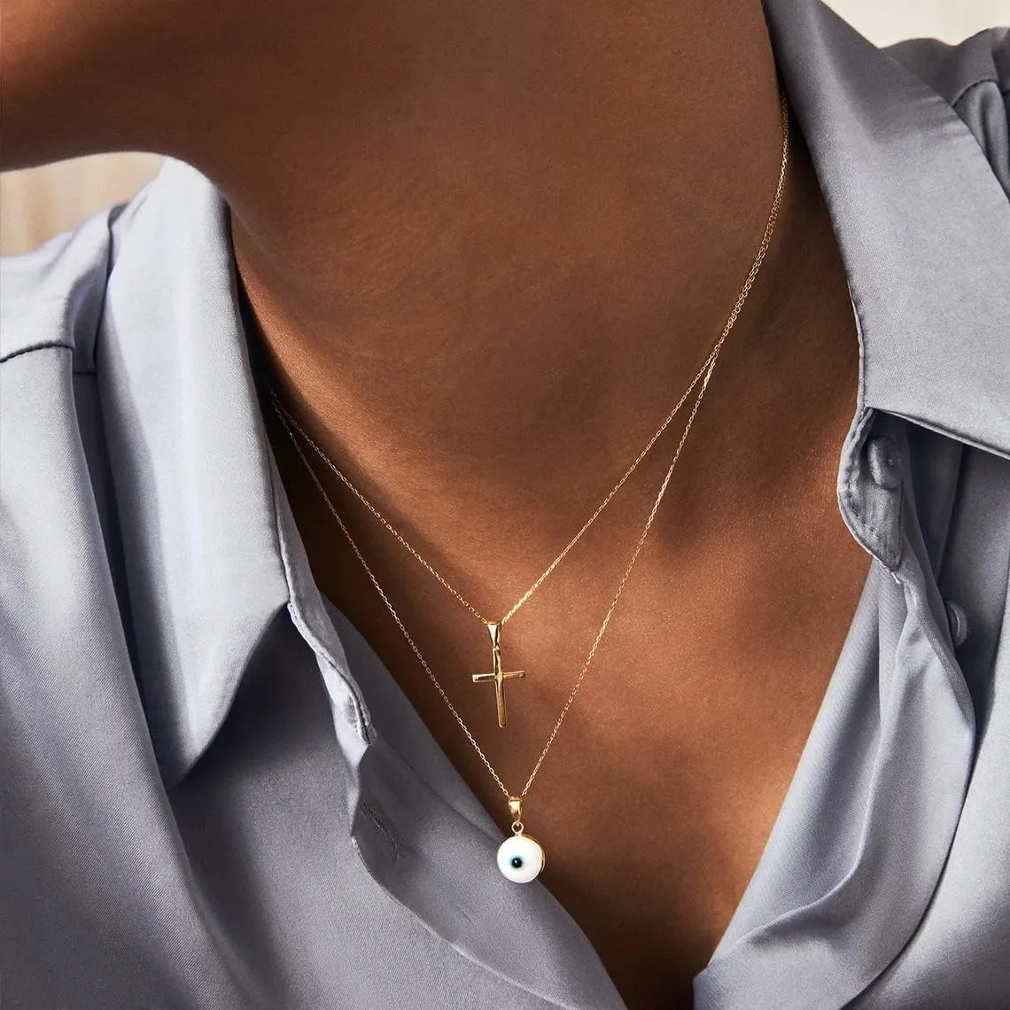 ASCOMY Cross Necklace for Women 14K Gold & Silver Plated Cross Pendant Necklace Trendy Cross Pendant Chain Necklace Minimalist Daily Decoration Jewellery For Women Dainty Religious Gift