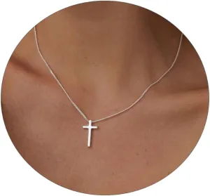 ASCOMY Cross Necklace for Women 14K Gold & Silver Plated Cross Pendant Necklace Trendy Cross Pendant Chain Necklace Minimalist Daily Decoration Jewellery For Women Dainty Religious Gift
