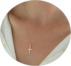 ASCOMY Cross Necklace for Women 14K Gold & Silver Plated Cross Pendant Necklace Trendy Cross Pendant Chain Necklace Minimalist Daily Decoration Jewellery For Women Dainty Religious Gift