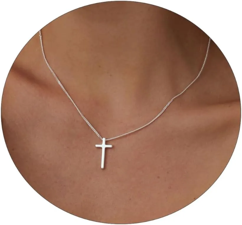 ASCOMY Cross Necklace for Women 14K Gold & Silver Plated Cross Pendant Necklace Trendy Cross Pendant Chain Necklace Minimalist Daily Decoration Jewellery For Women Dainty Religious Gift