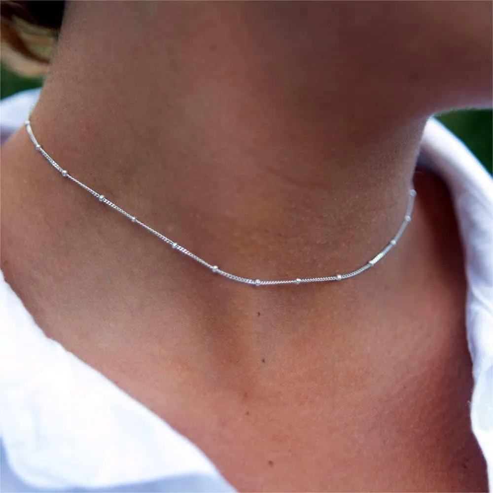 ASCOMY Silver Necklace for Women Dainty Silver Choker 14K Silver Plated Choker Minimalist JewelLery Gift for Women