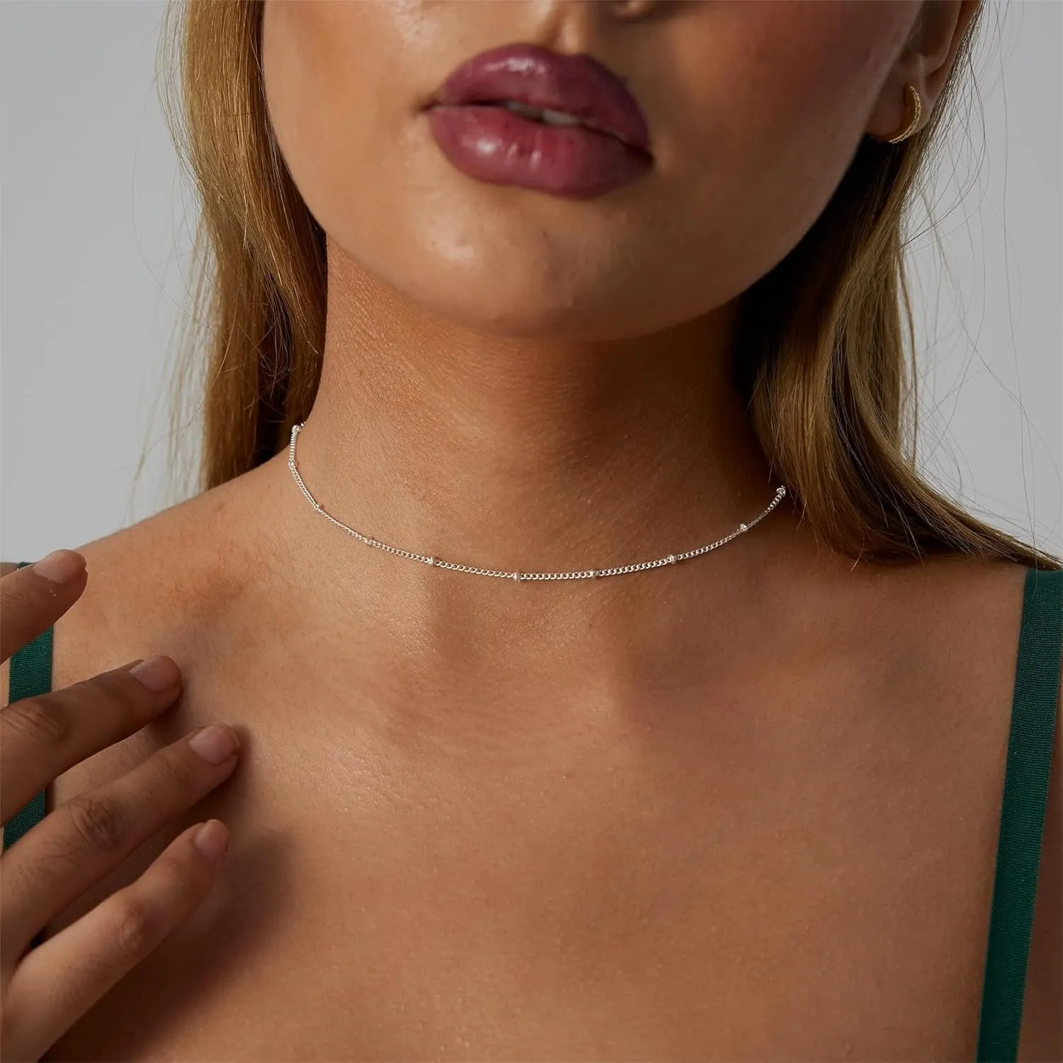 ASCOMY Silver Necklace for Women Dainty Silver Choker 14K Silver Plated Choker Minimalist JewelLery Gift for Women