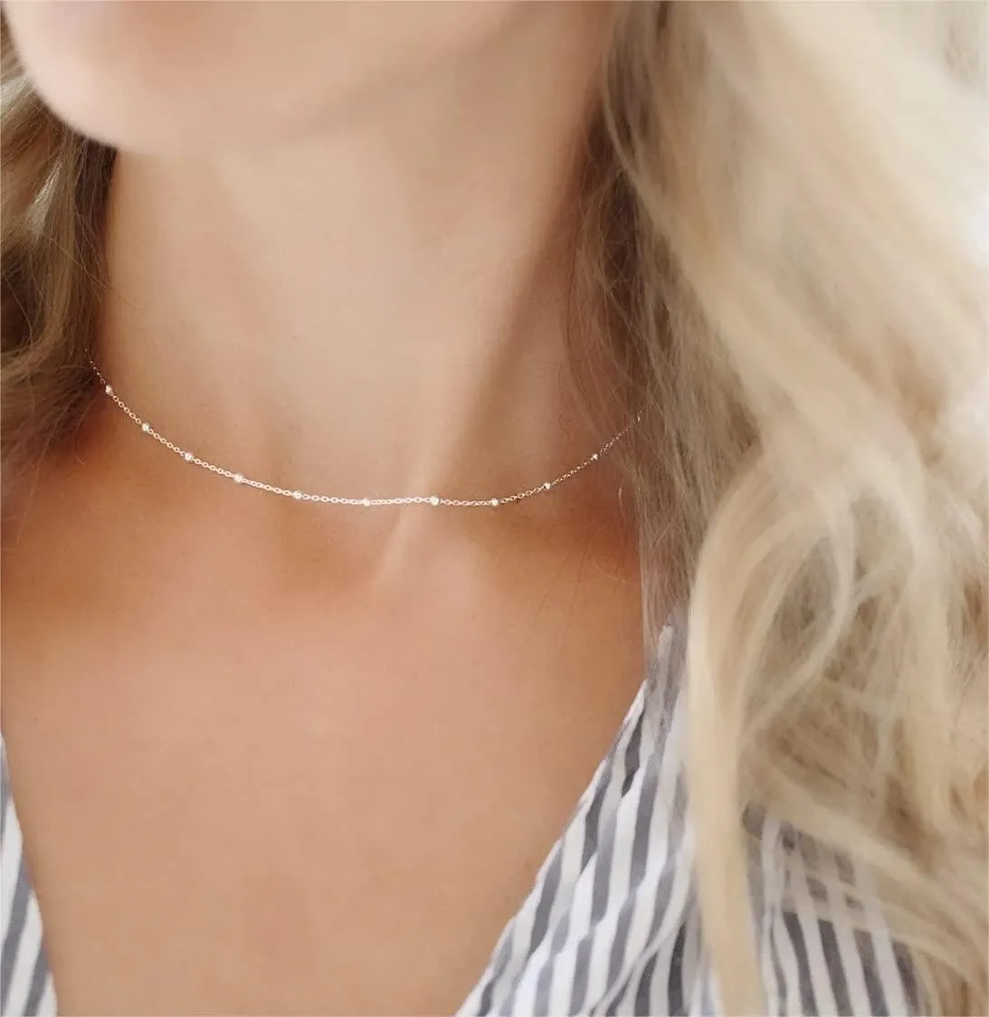 ASCOMY Silver Necklace for Women Dainty Silver Choker 14K Silver Plated Choker Minimalist JewelLery Gift for Women