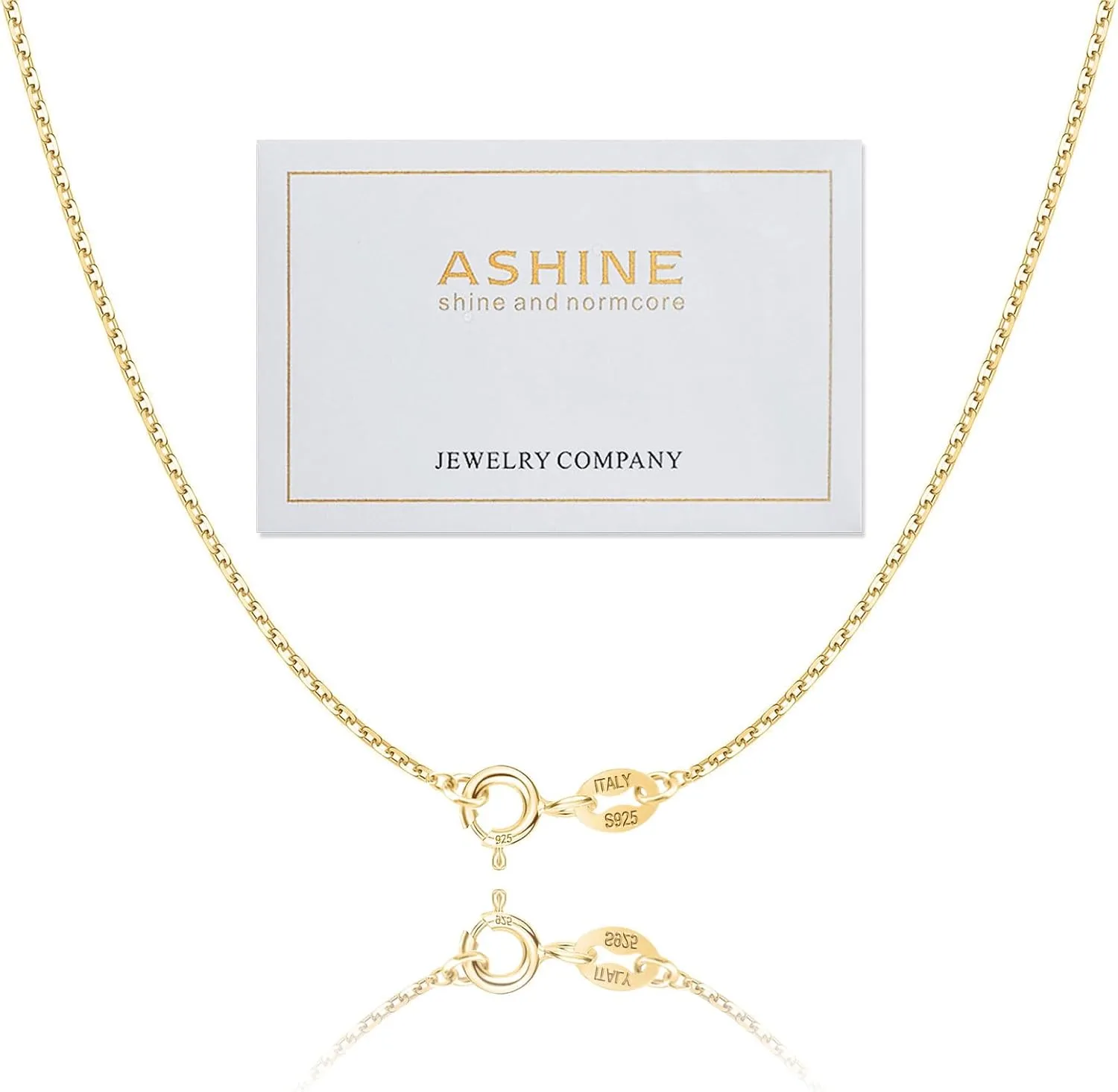 ASHINE Solid 14K Over Gold Necklace for Women Girls 1.5mm Cable Chain Necklace Spring Ring Clasp Thin Sturdy Shiny Pendants jewelry 24 Inches