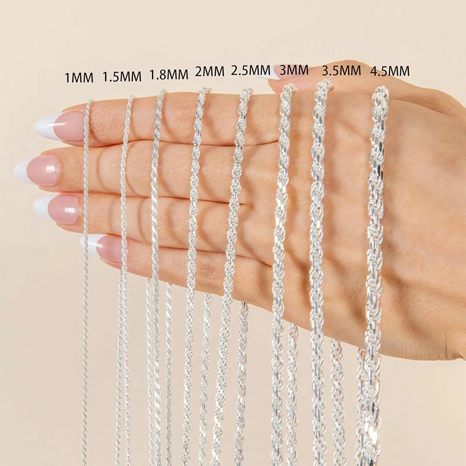 Authentic 925 Sterling Silver Rope Chain for Men & Women Beautiful Diamond-Cut Braided Twist Link Chain Necklace Strong and Aafe, 1.0MM - 4MM, 16-36" Exquisite Jewelry Gifts