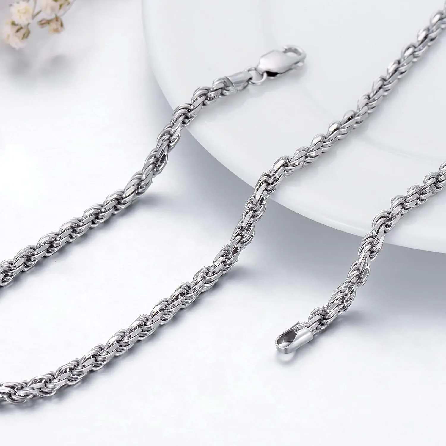 Authentic 925 Sterling Silver Rope Chain for Men & Women Beautiful Diamond-Cut Braided Twist Link Chain Necklace Strong and Aafe, 1.0MM - 4MM, 16-36" Exquisite Jewelry Gifts