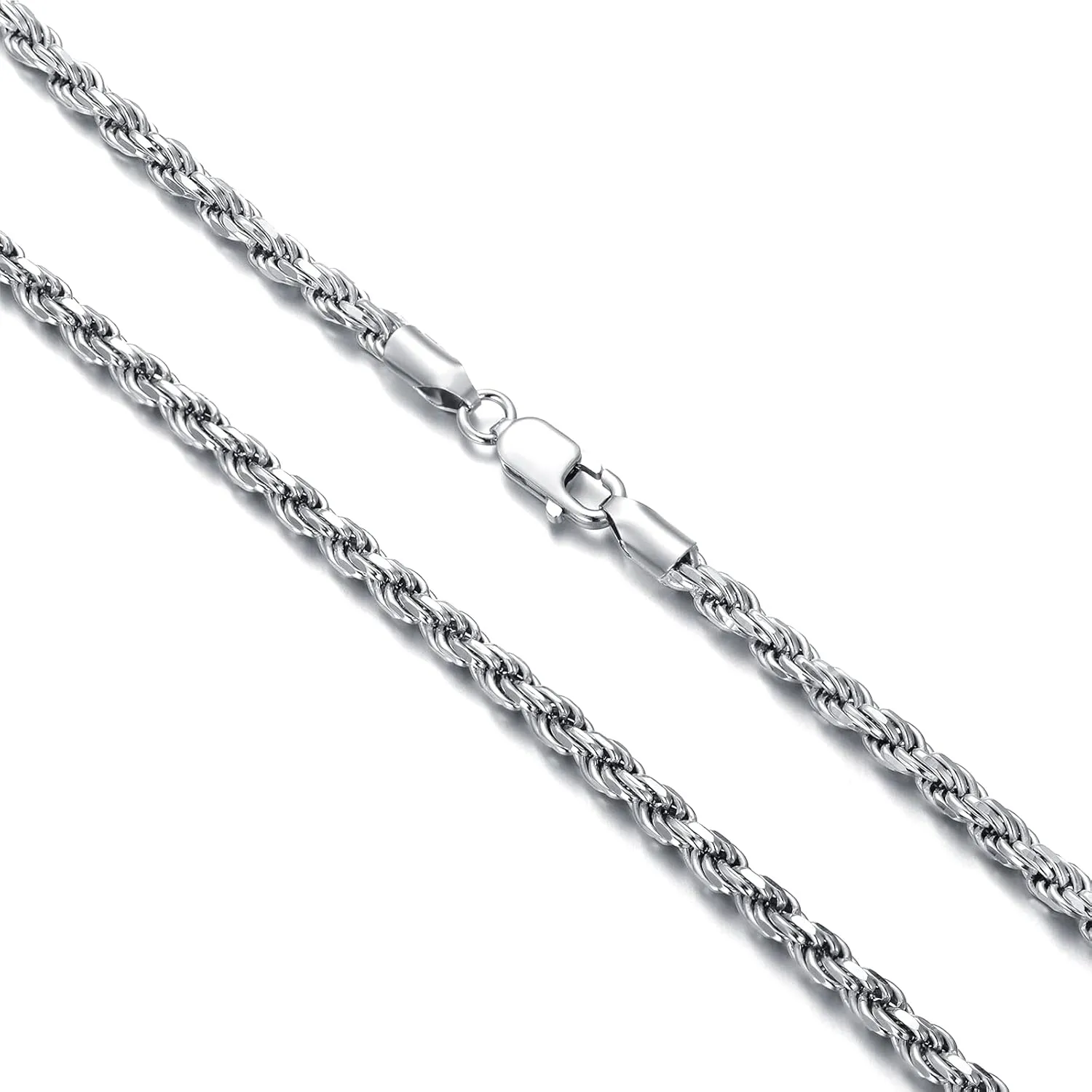 Authentic 925 Sterling Silver Rope Chain for Men & Women Beautiful Diamond-Cut Braided Twist Link Chain Necklace Strong and Aafe, 1.0MM - 4MM, 16-36" Exquisite Jewelry Gifts