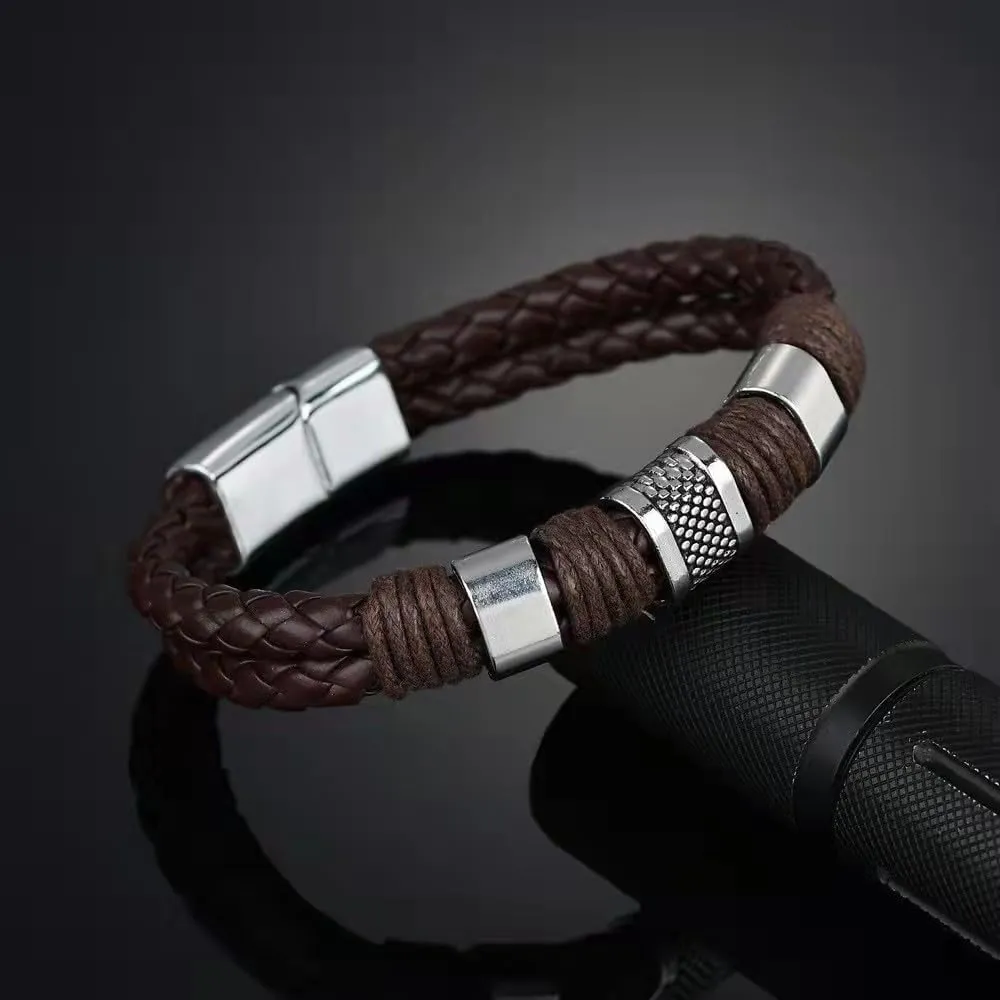 AZYOUNG Men's Leather Woven Bracelet Black Brown Valentine's Day Gift for Boyfriend or Husband