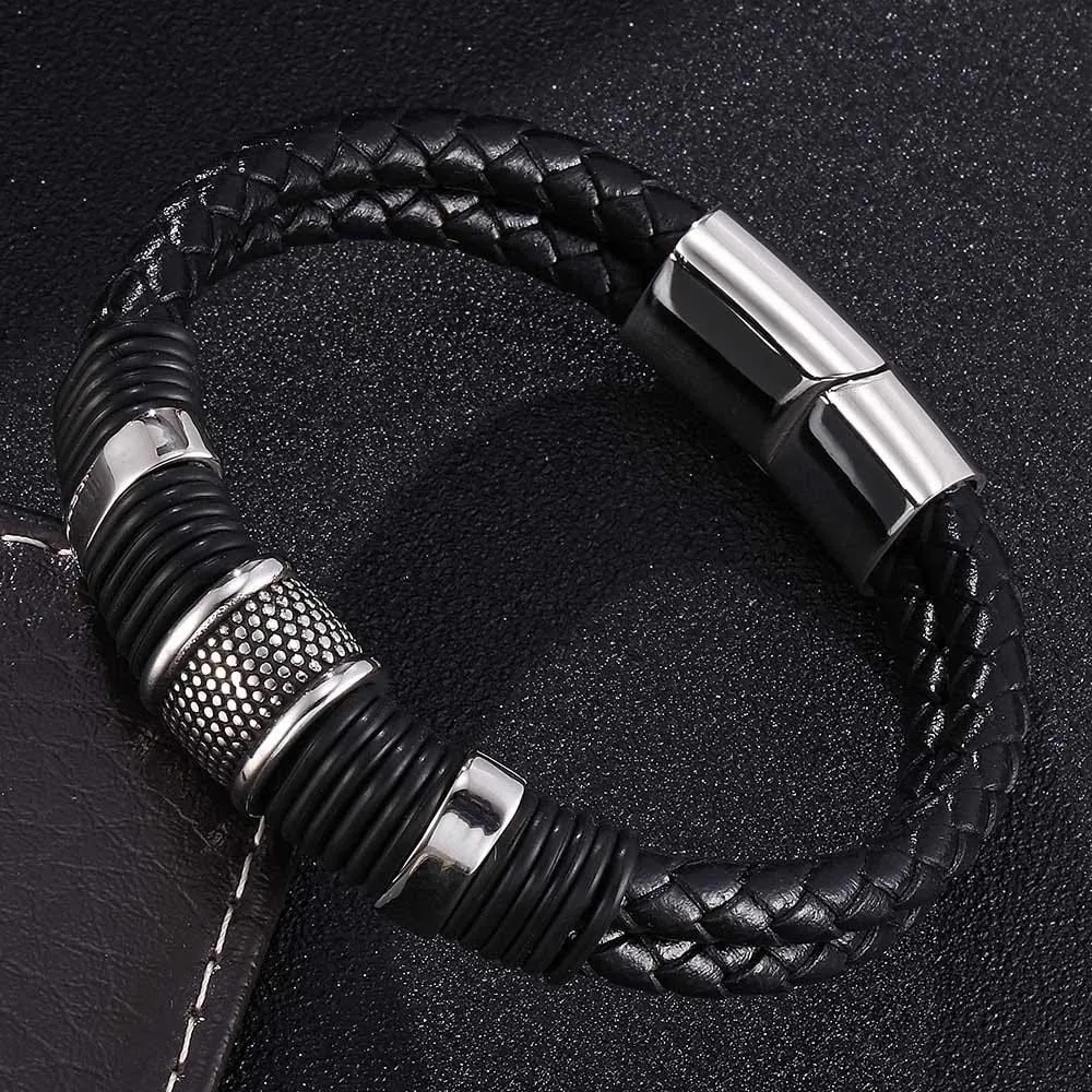 AZYOUNG Men's Leather Woven Bracelet Black Brown Valentine's Day Gift for Boyfriend or Husband
