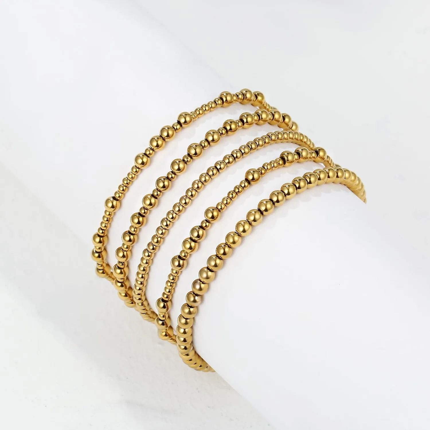 Badu Silver Beaded Bracelets for Women no tarnish Silver plated Stackable Bead Ball Bracelet Stretchable Elastic Hypoallergenic Trendy